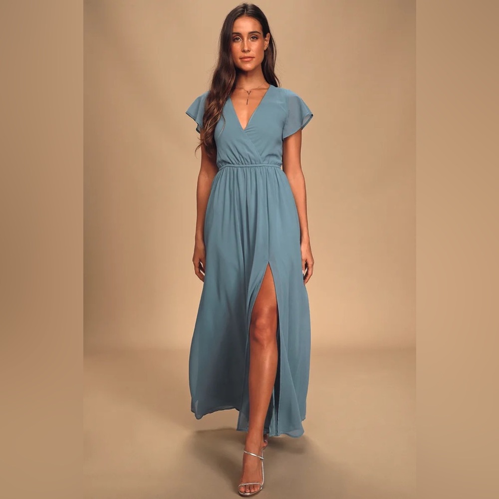 Lulus Lost in the Moment Slate Blue Maxi Dress